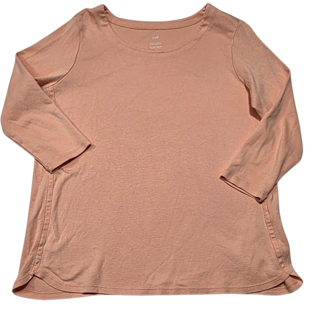 J.Jill Pima 3/4 Sleeve Scoop Neck Tee Womens S Petite Orange Pima Cotton Solid